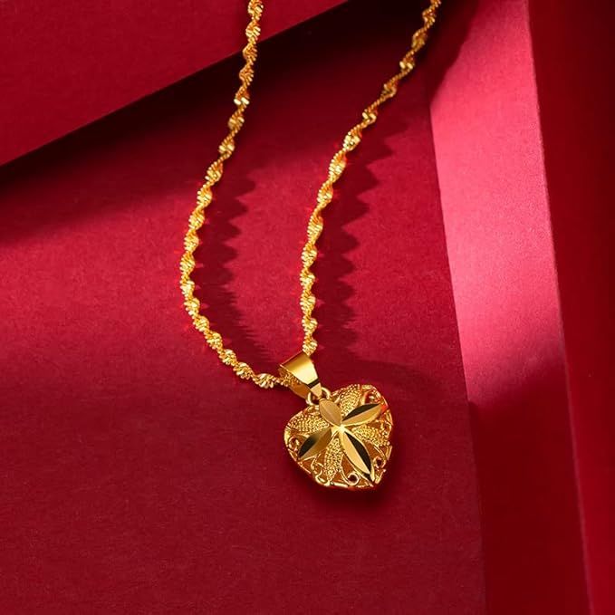 Gold Heart Necklace for Women - Elegant Gold Heart Necklace Design - Habibay Mart