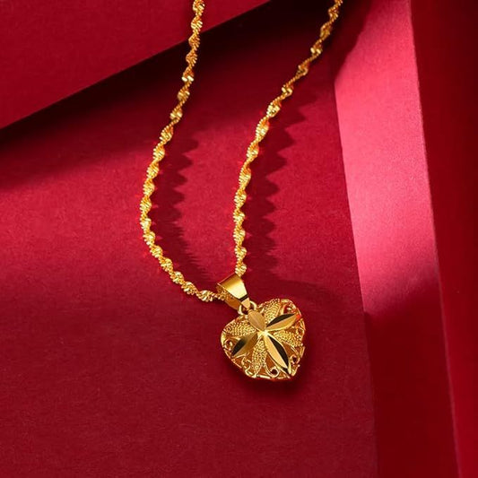 Gold Heart Necklace for Women - Elegant Gold Heart Necklace Design - Habibay Mart