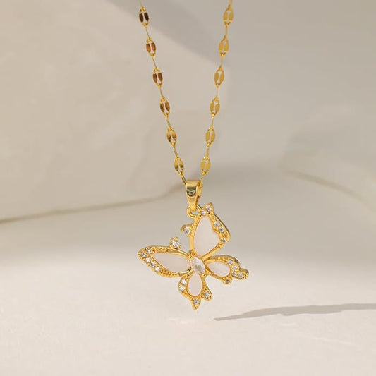 Gold Plated Butterfly Necklace for Women - Elegant Design and Shine - Habibay Mart