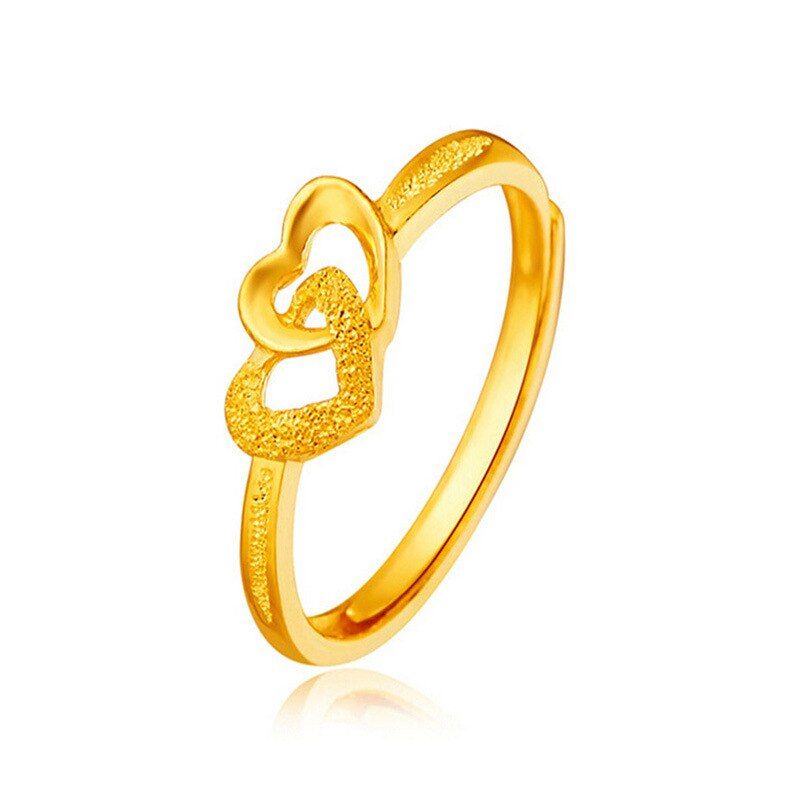Gold Plated Heart Ring - Retro Heart Design - Habibay Mart