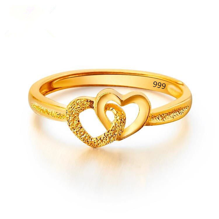 Gold Plated Heart Ring - Retro Heart Design - Habibay Mart