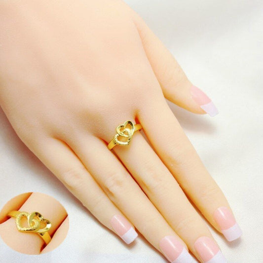 Gold Plated Heart Ring - Retro Heart Design - Habibay Mart
