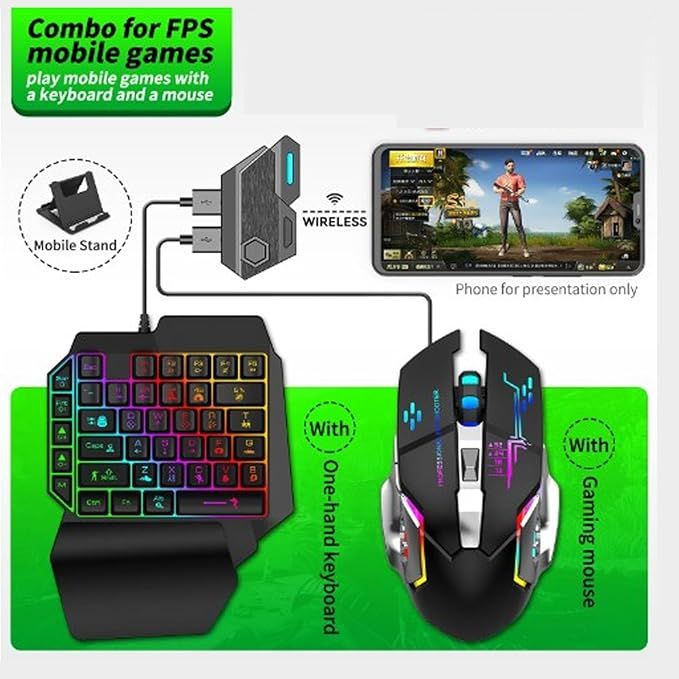 One Hand RGB Gaming Combo: Keyboard and Mouse Set for Ultimate Gaming Experience - Habibay Mart